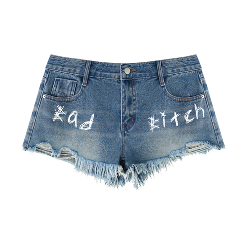 Bad Bitch Women's Vintage Wash Raw Hem Denim Shorts