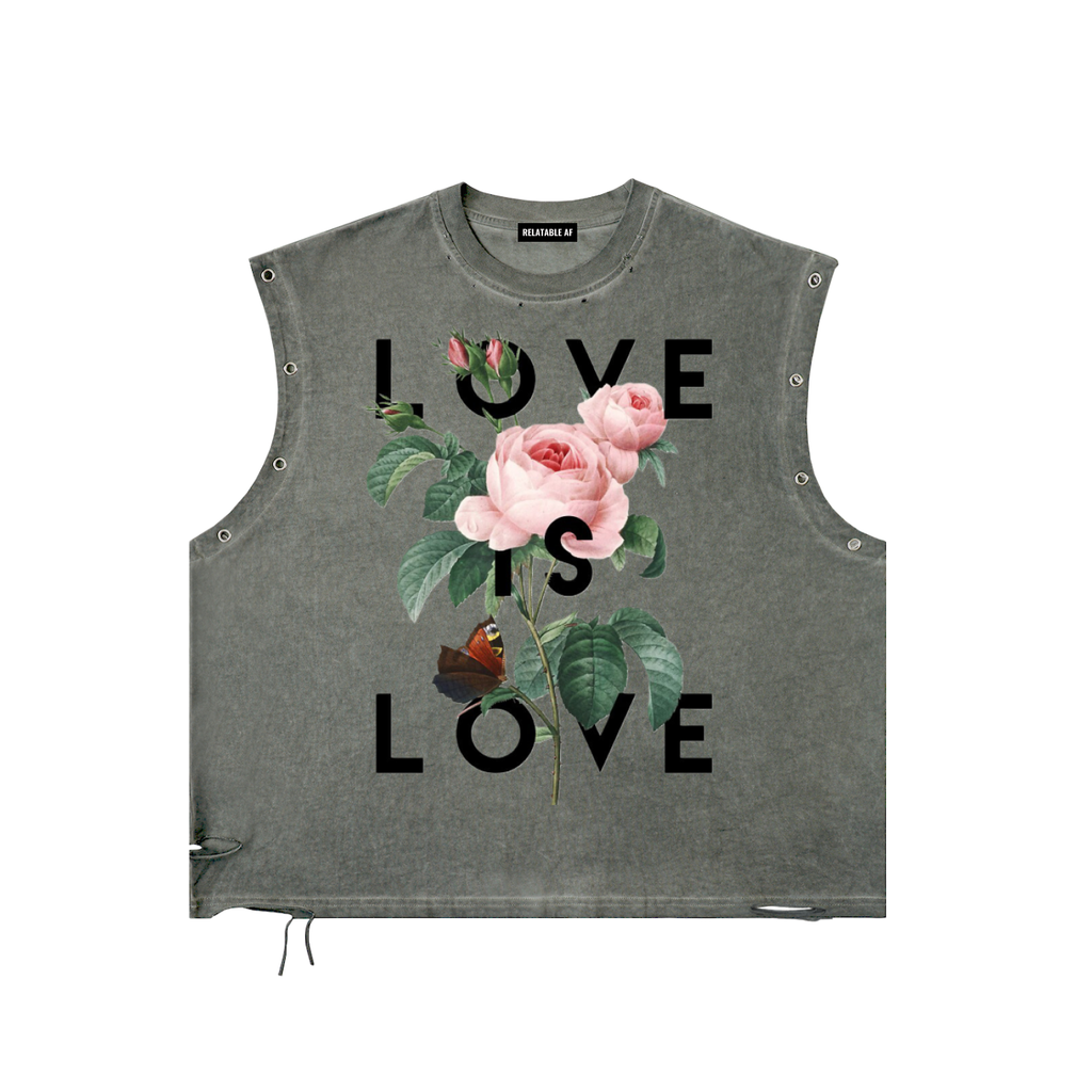 Love is Love Distressed Grommet Eyelet Tank Top