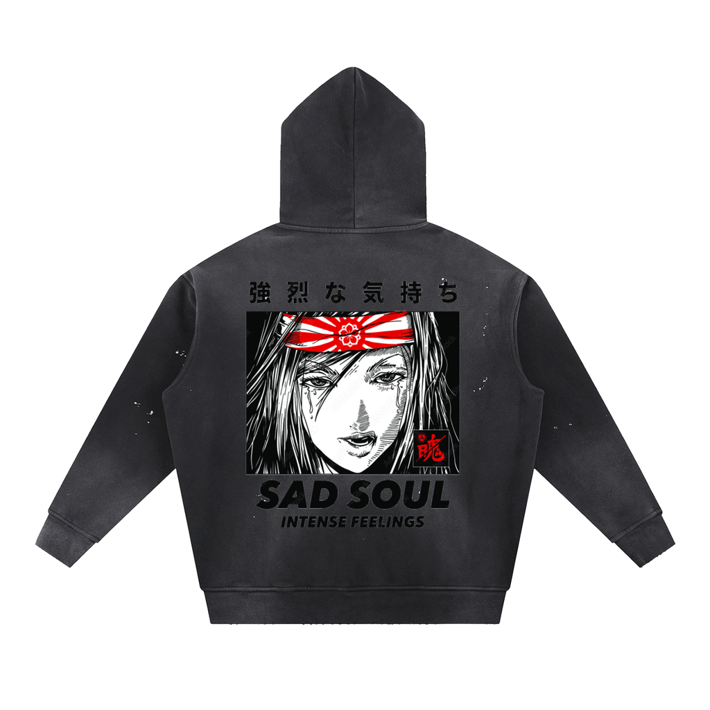 Sad Soul Unisex Vintage Washed Frayed Fleece Hoodie